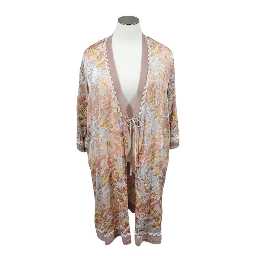 Upcycled Tie Front Burnout Duster Longline Long Sleeves